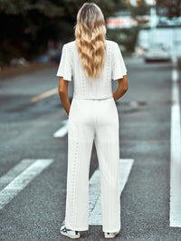 Thumbnail for Textured Flutter Sleeve Top and Pants Set