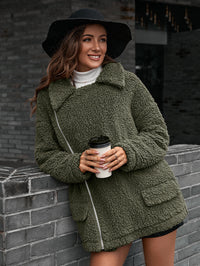 Thumbnail for Zip-Up Collared Teddy Jacket