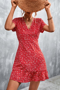 Thumbnail for Ditsy Floral V-Neck Short Sleeve Dress