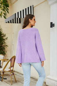 Thumbnail for Drop Shoulder V-Neck Knit Pullover