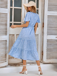 Thumbnail for Printed Flutter Sleeve Tiered Dress