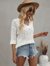 Thumbnail for Notched Side Slit Drop Shoulder Sweater