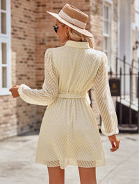 Thumbnail for Belted Surplice Neck Long Sleeve Mini Dress