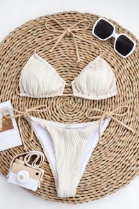Thumbnail for Textured Halter Neck Tied Bikini Set