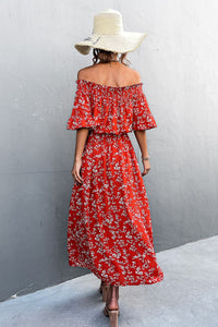 Thumbnail for Floral Off-Shoulder Front Split Dress
