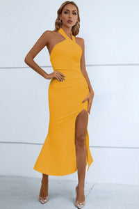 Thumbnail for Halter Neck Split Fishtail Bodycon Dress - MiaMore | Luxary Classic Charm