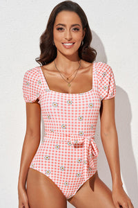 Thumbnail for Square Neck Tie Detail One-Piece Swimsuit
