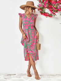 Thumbnail for Floral V-Neck Cap Sleeve Dress