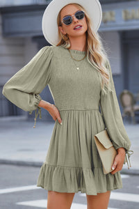 Thumbnail for Smocked Tied Balloon Sleeve Mini Dress