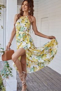 Thumbnail for Floral Tie Belt Sleeveless Dress