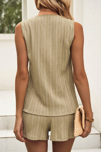 Thumbnail for Textured V-Neck Tank and Shorts Set