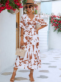 Thumbnail for Printed Surplice Balloon Sleeve Dress
