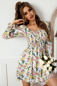 Thumbnail for Floral Flounce Sleeve Smocked Square Neck Dress