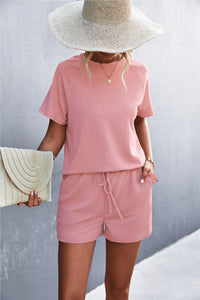 Thumbnail for Raglan Sleeve Ruffle Hem Top and Shorts Set with Pockets