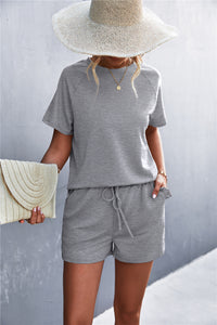 Thumbnail for Raglan Sleeve Ruffle Hem Top and Shorts Set with Pockets