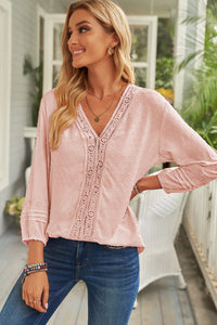 Thumbnail for Swiss Dot Three-Quarter Sleeve Spliced Lace Blouse - MiaMore | Luxary Classic Charm